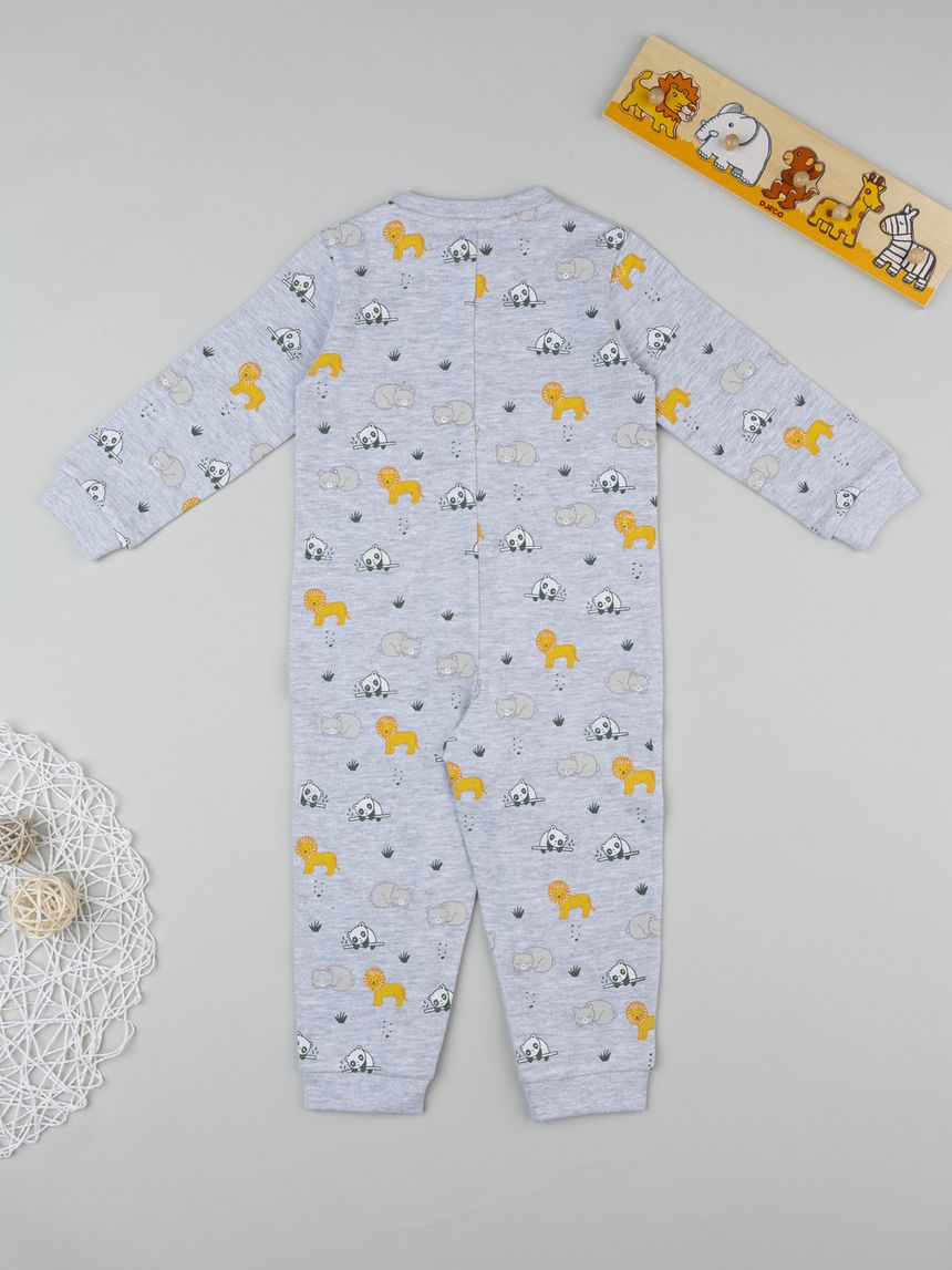βρεφική πιτζάμα ολόσωμη γκρι με ζωάκια για αγόρι - Prénatal