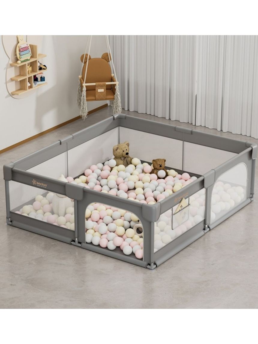 Bebe stars πάρκο για μωρά ορθογώνιο 180x200cm playzen grey 880-200 - Bebe Stars