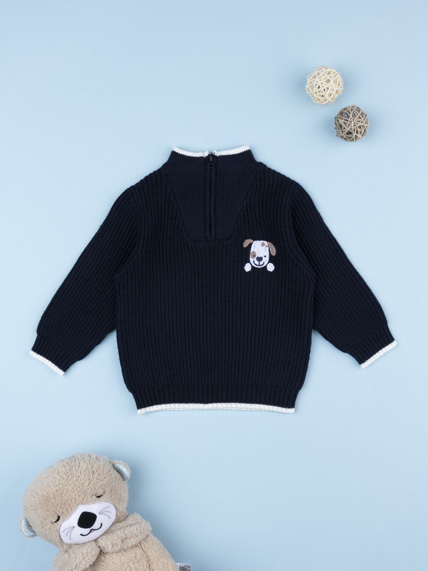 βρεφικό πουλόβερ μπλε με σκυλάκι για αγόρι - Prénatal