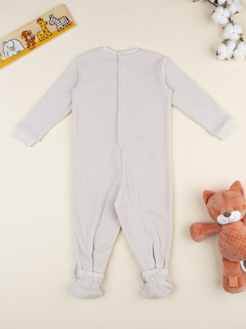 βρεφική πιτζάμα ολόσωμη fleece μπεζ με ζωάκια για αγόρι - Prénatal