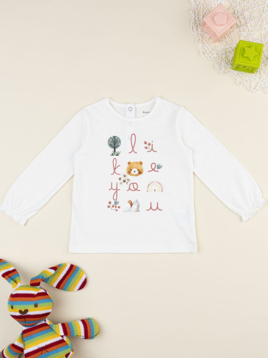 βρεφική μπλούζα λευκή wood για κορίτσι - Prénatal