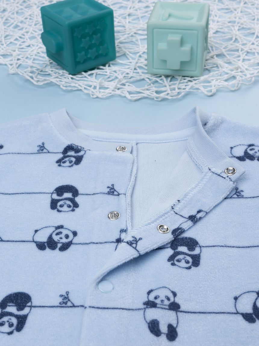 βρεφική πιτζάμα ολόσωμη σενίλ γαλάζια με πάντα για αγόρι - Prénatal