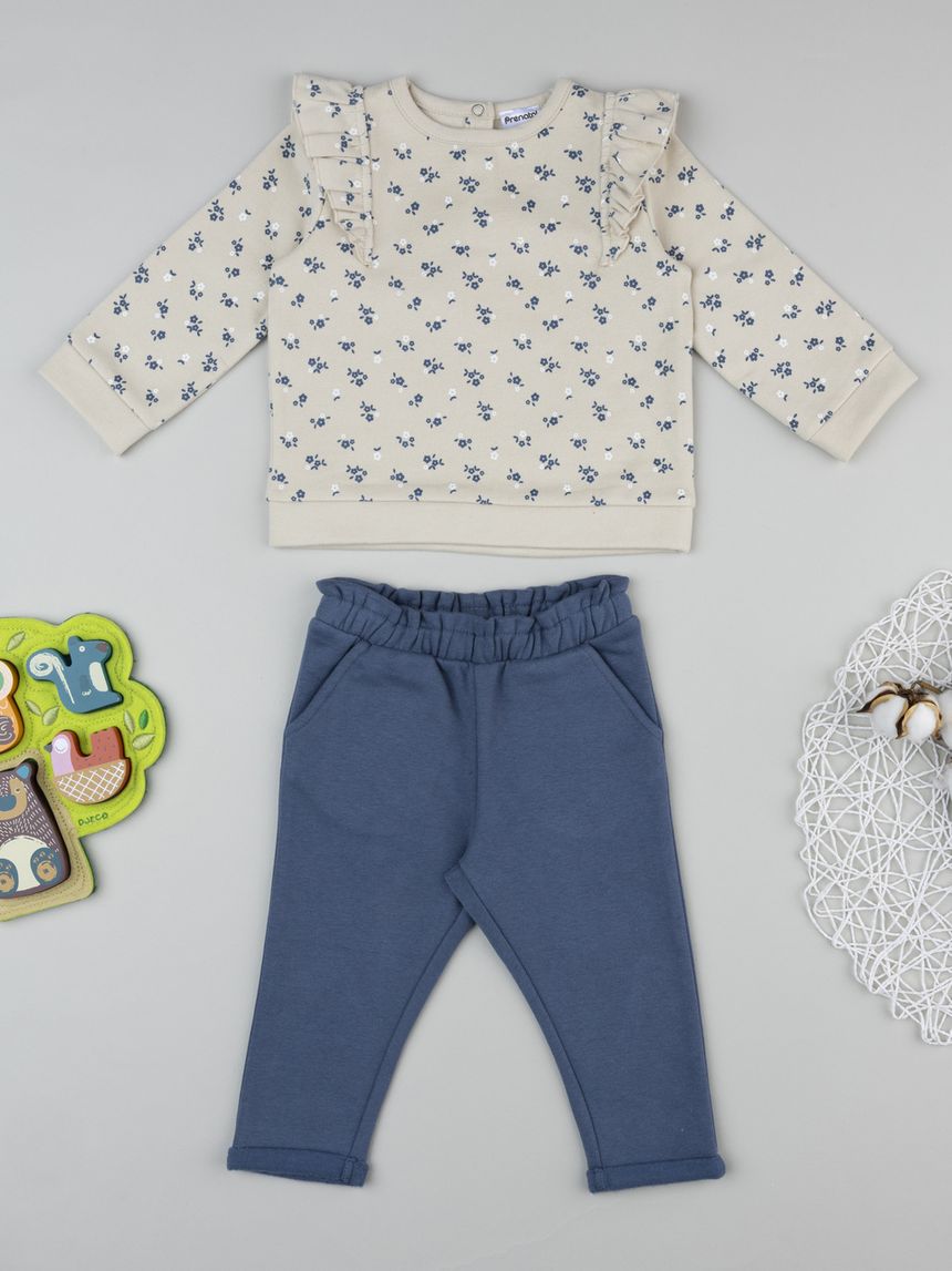 βρεφικό σετ μπλούζα φούτερ και φόρμα με λουλούδια για κορίτσι - Prénatal