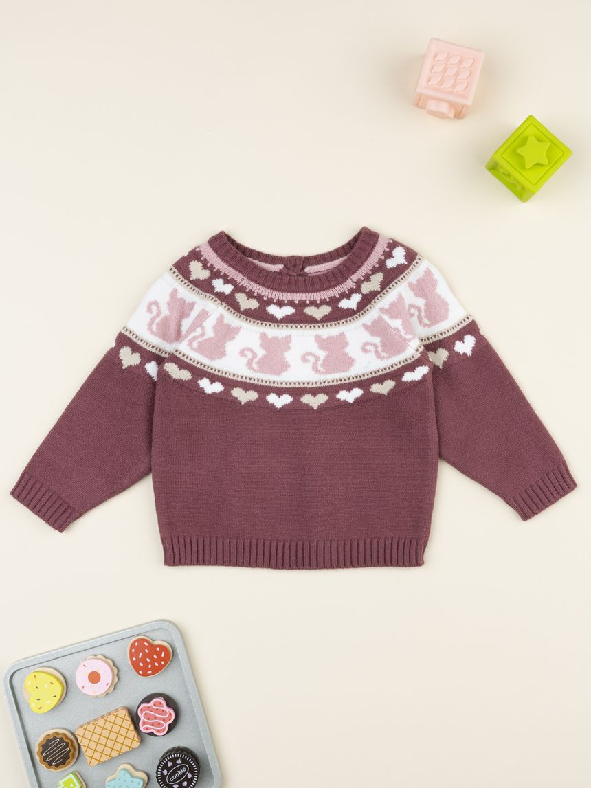 βρεφικό πουλόβερ σάπιο μήλο ζακάρ με γατάκια για κορίτσι - Prénatal