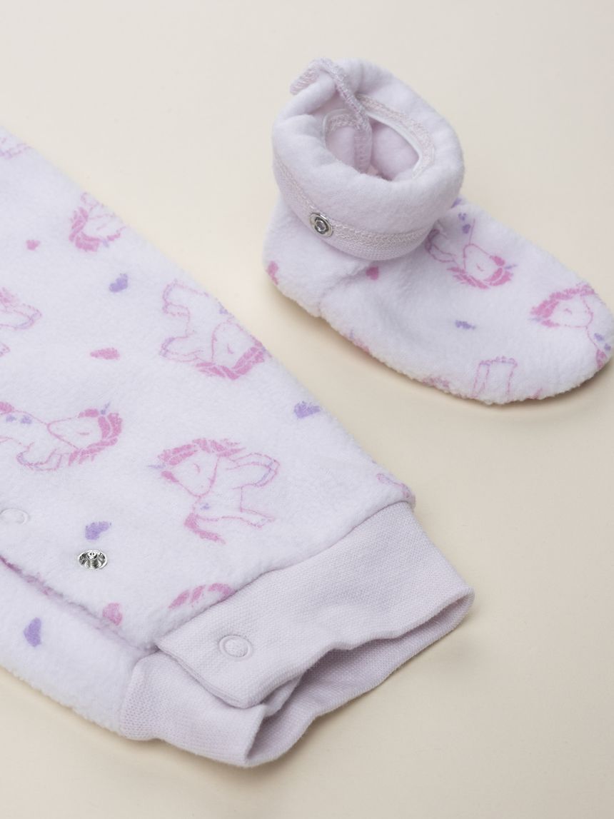 βρεφική πιτζάμα ολόσωμη fleece ροζ με μονόκερους για κορίτσι - Prénatal
