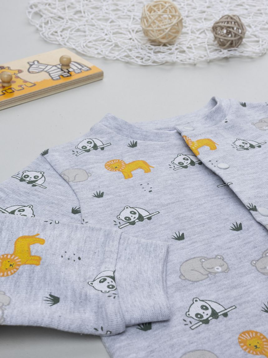 βρεφική πιτζάμα ολόσωμη γκρι με ζωάκια για αγόρι - Prénatal