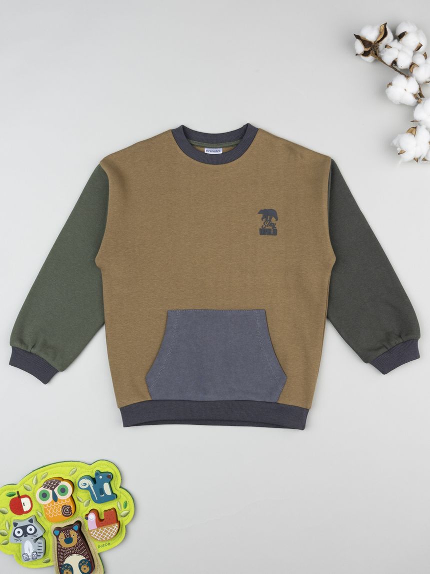 παιδική μπλούζα φούτερ καφέ stay wild για αγόρι - Prénatal