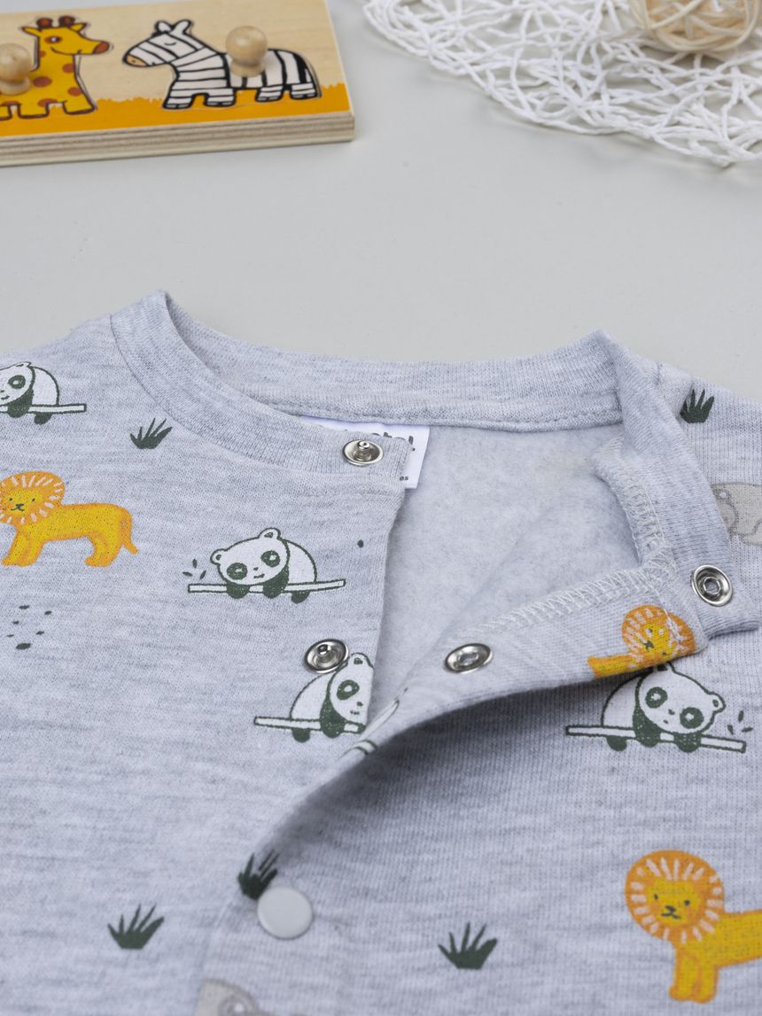 βρεφική πιτζάμα ολόσωμη γκρι με ζωάκια για αγόρι - Prénatal