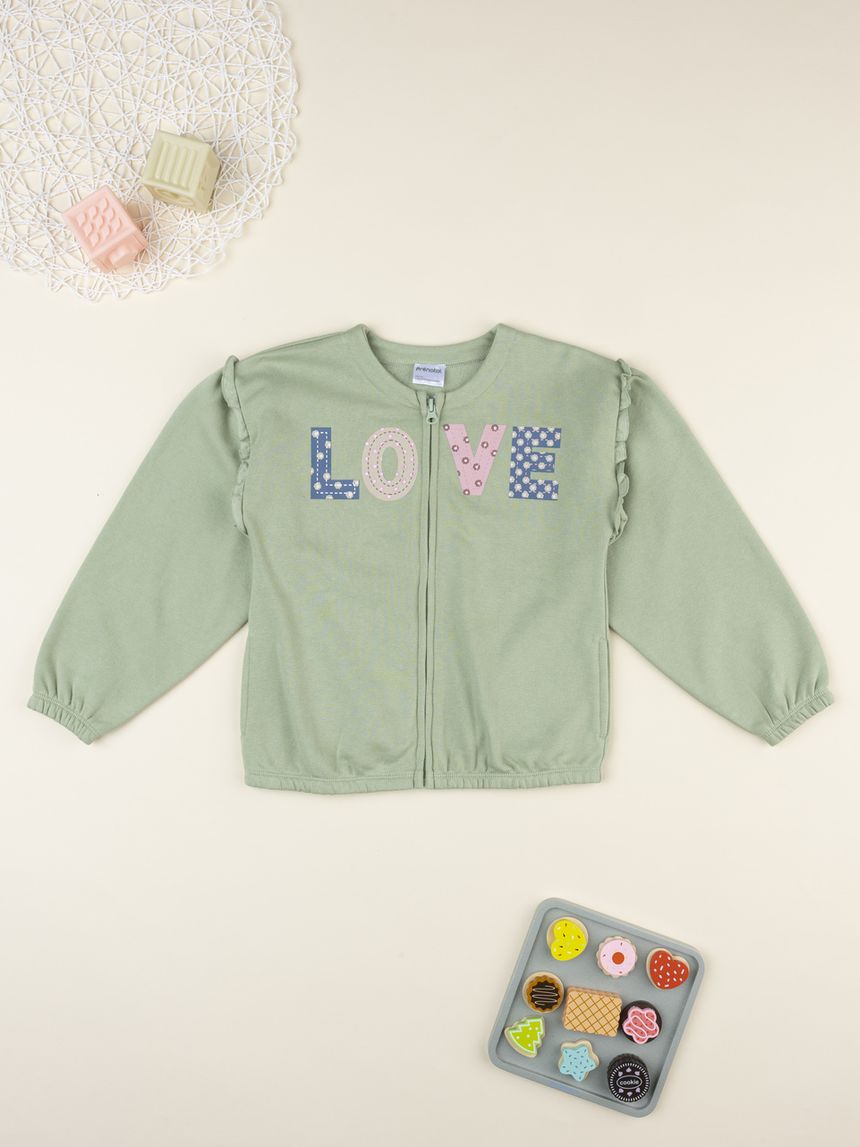 παιδική ζακέτα φούτερ φιστικί love για κορίτσι - Prénatal