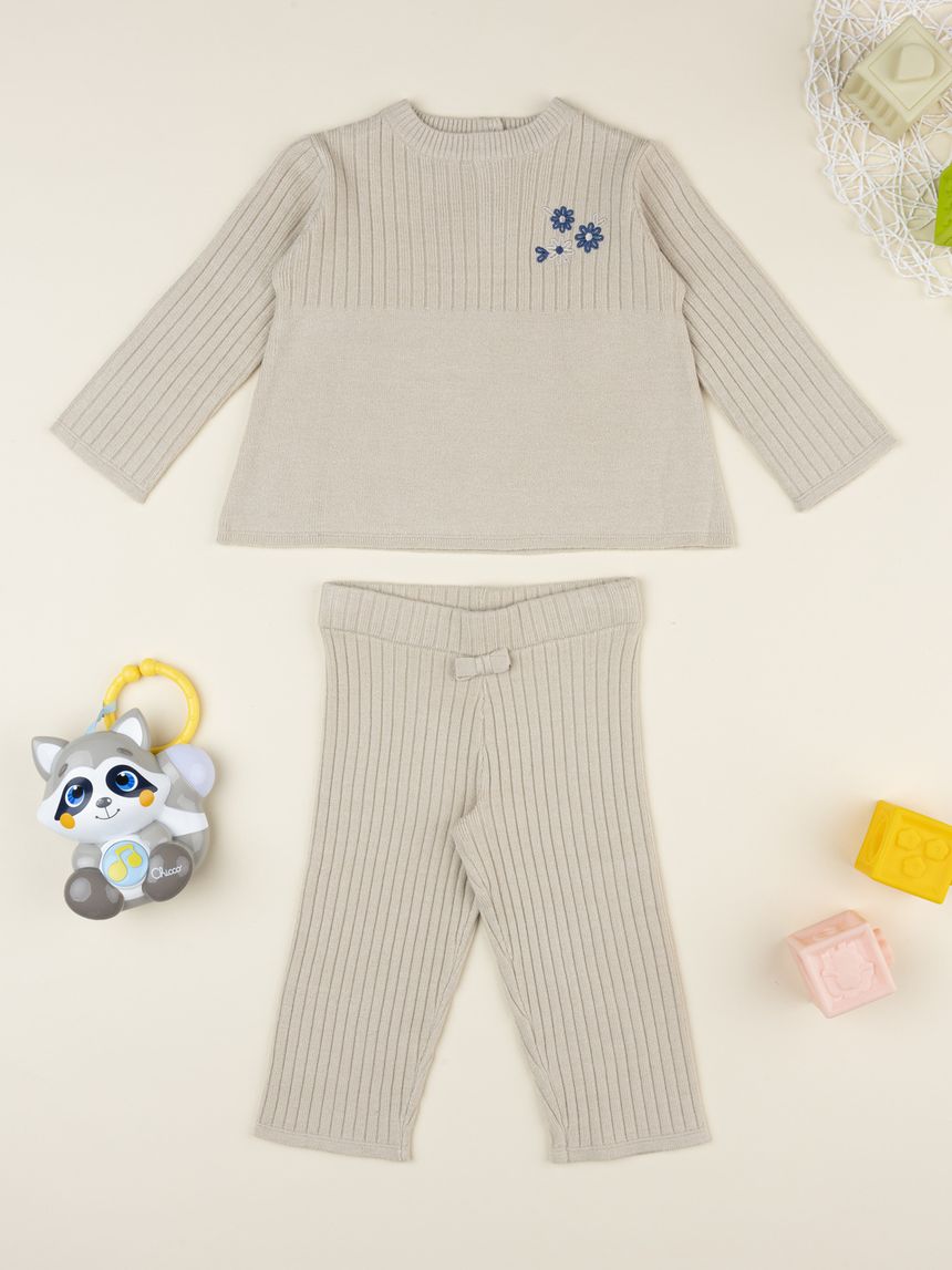 βρεφικό σετ μπλούζα και κολάν μπεζ με λουλούδια για κορίτσι - Prénatal