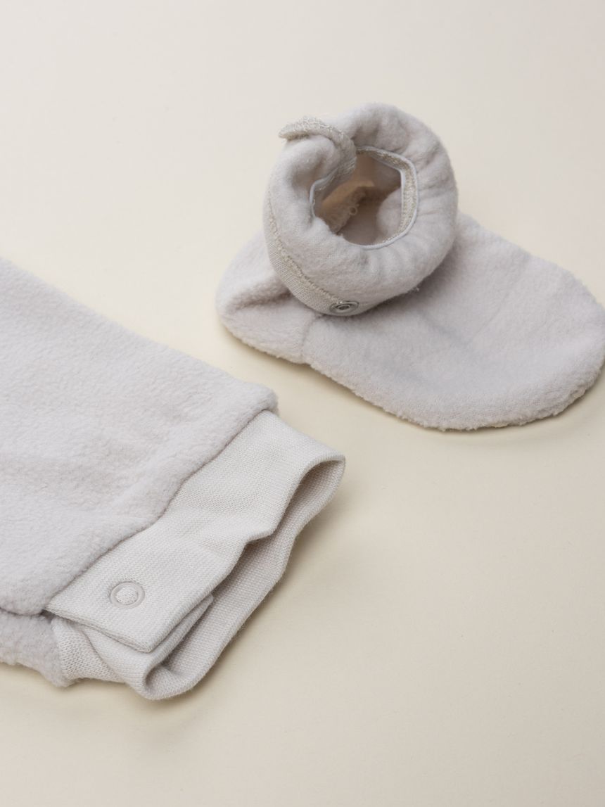 βρεφική πιτζάμα ολόσωμη fleece μπεζ με ζωάκια για αγόρι - Prénatal