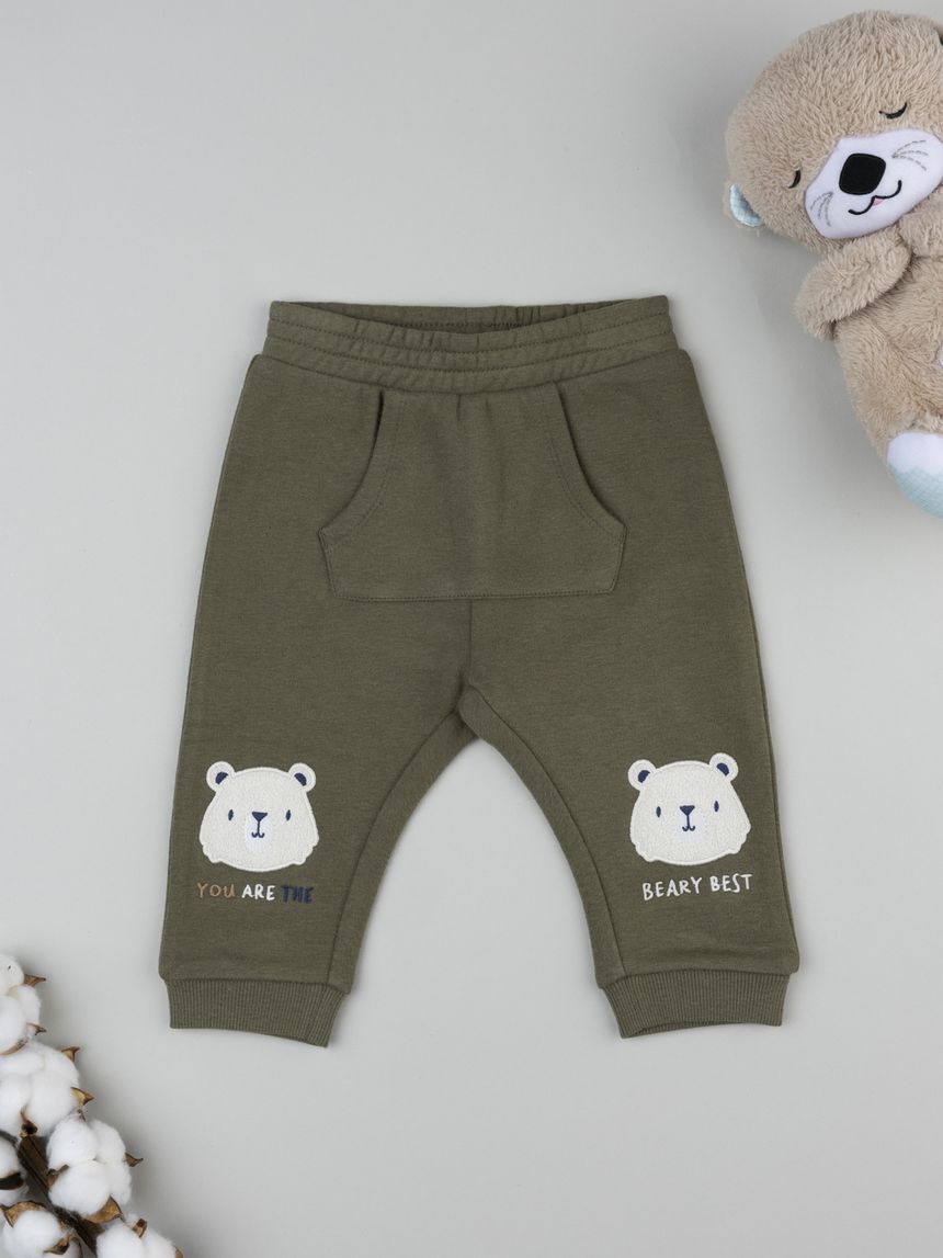 βρεφικό παντελόνι φόρμας χακί με αρκουδάκια για αγόρι - Prénatal