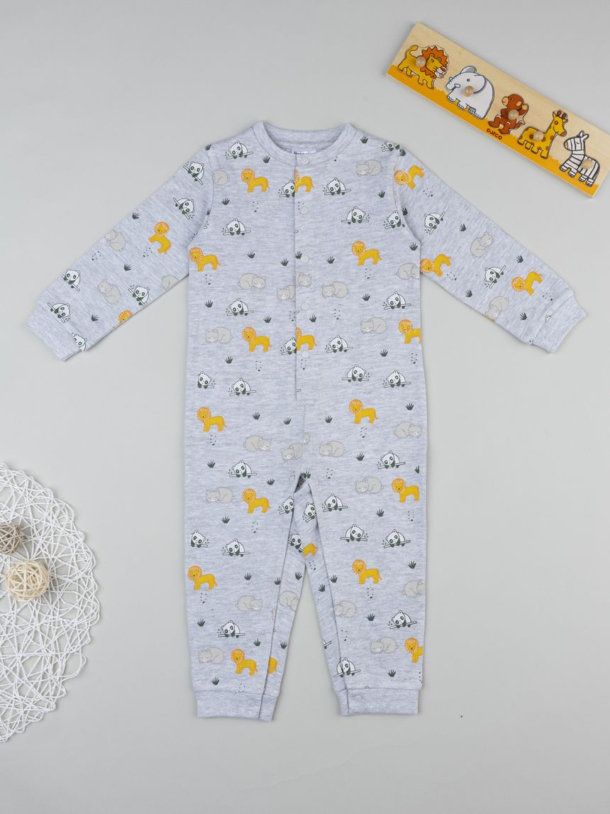 βρεφική πιτζάμα ολόσωμη γκρι με ζωάκια για αγόρι - Prénatal