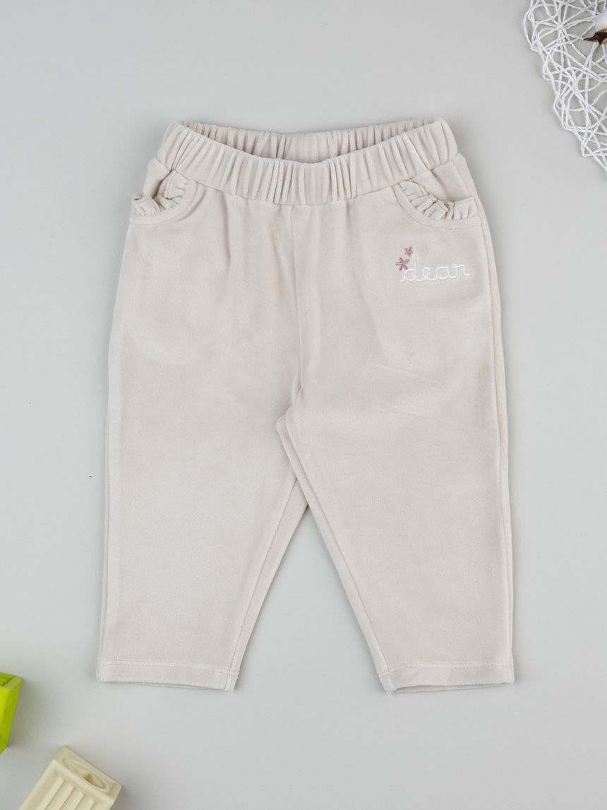 βρεφικό παντελόνι φόρμας σενίλ μπεζ dear για κορίτσι - Prénatal