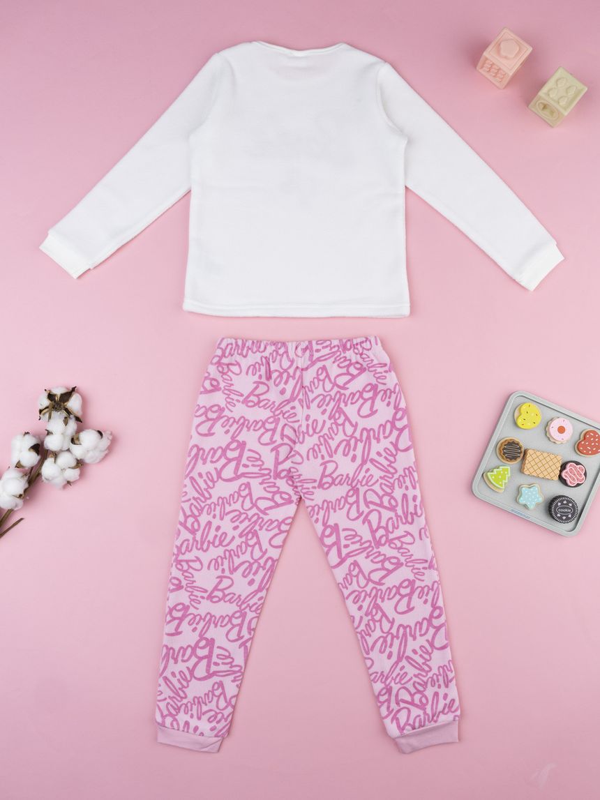παιδική πιτζάμα fleece λευκή/ροζ barbie για κορίτσι - Prénatal