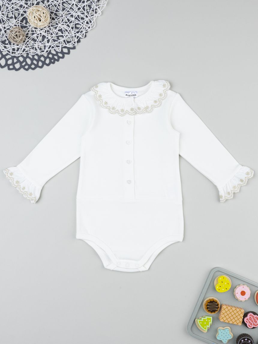βρεφικό κορμάκι λευκό με κεντήματα για κορίτσι - Prénatal