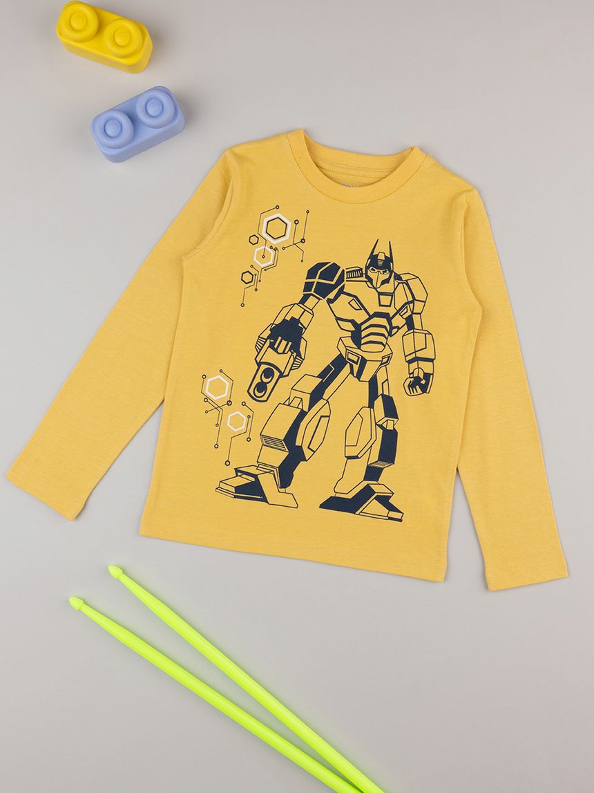 παιδική μπλούζα κίτρινη με ρομπότ για αγόρι - Prénatal