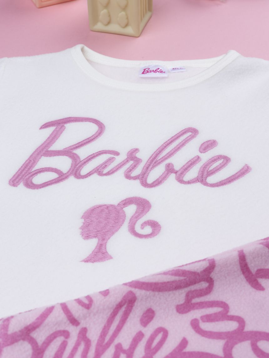 παιδική πιτζάμα fleece λευκή/ροζ barbie για κορίτσι - Prénatal