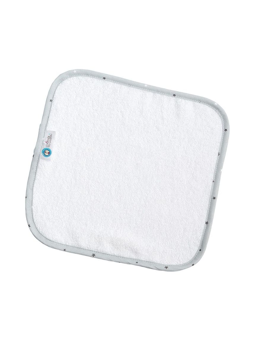 ο κόσμος του μωρού λαβέτα 30×30cm λευκό με ρέλι αστεράκια γκρι 15185 - O KOSMOS TOU MOROU