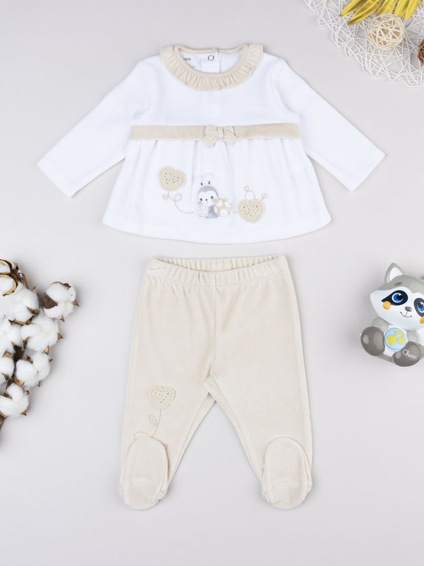 βρεφικό σετ σενίλ μπλούζα και παντελόνι με πασχαλίτσα για κορίτσι - Prénatal