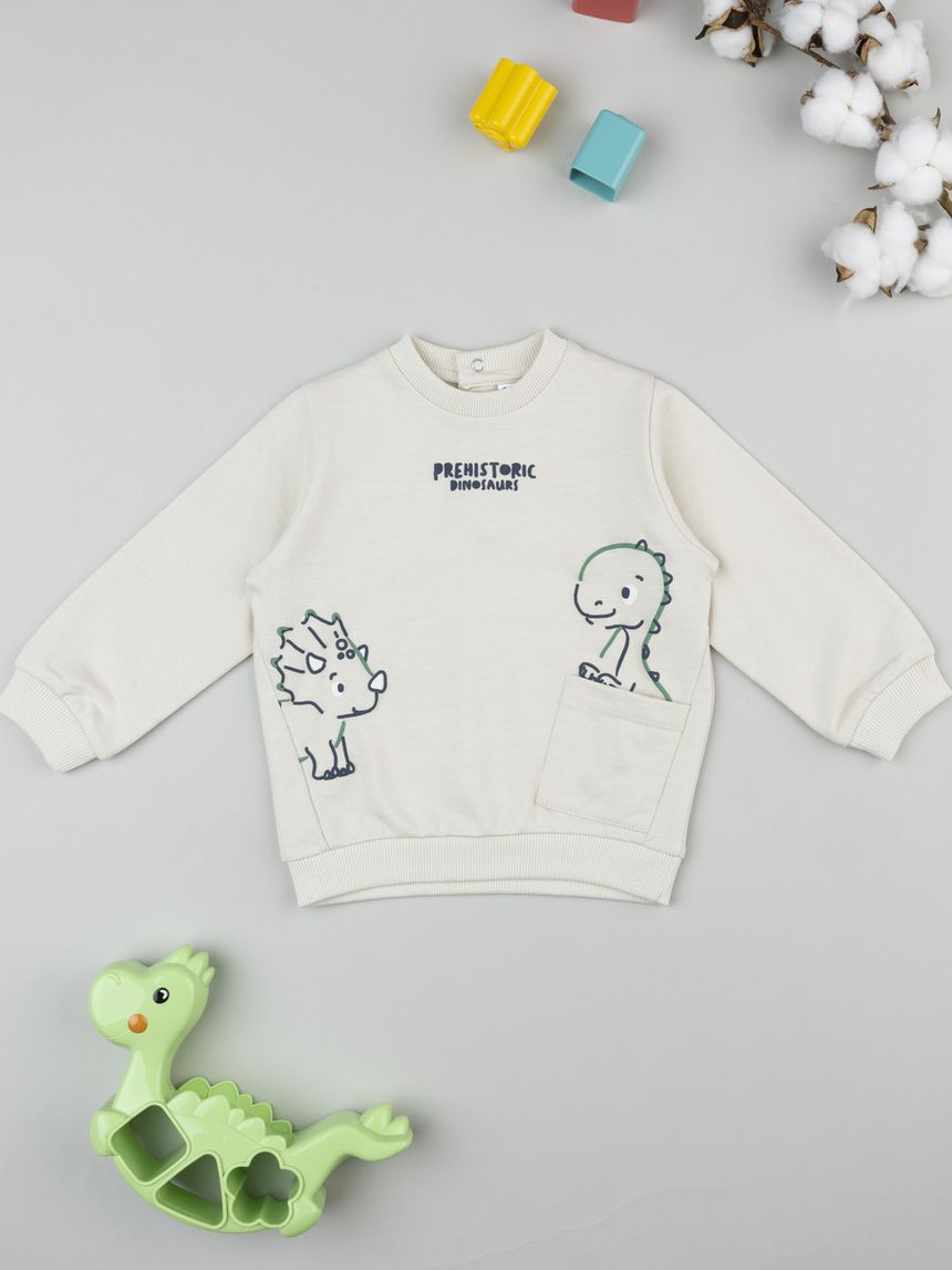 βρεφική μπλούζα φούτερ μπεζ dinos για αγόρι - Prénatal