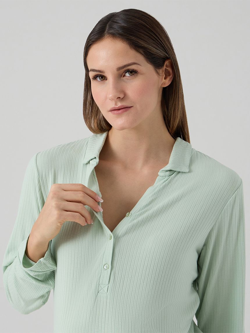 γυναικεία πιτζάμα εγκυμοσύνης/θηλασμού πράσινη ριμπ - Prénatal