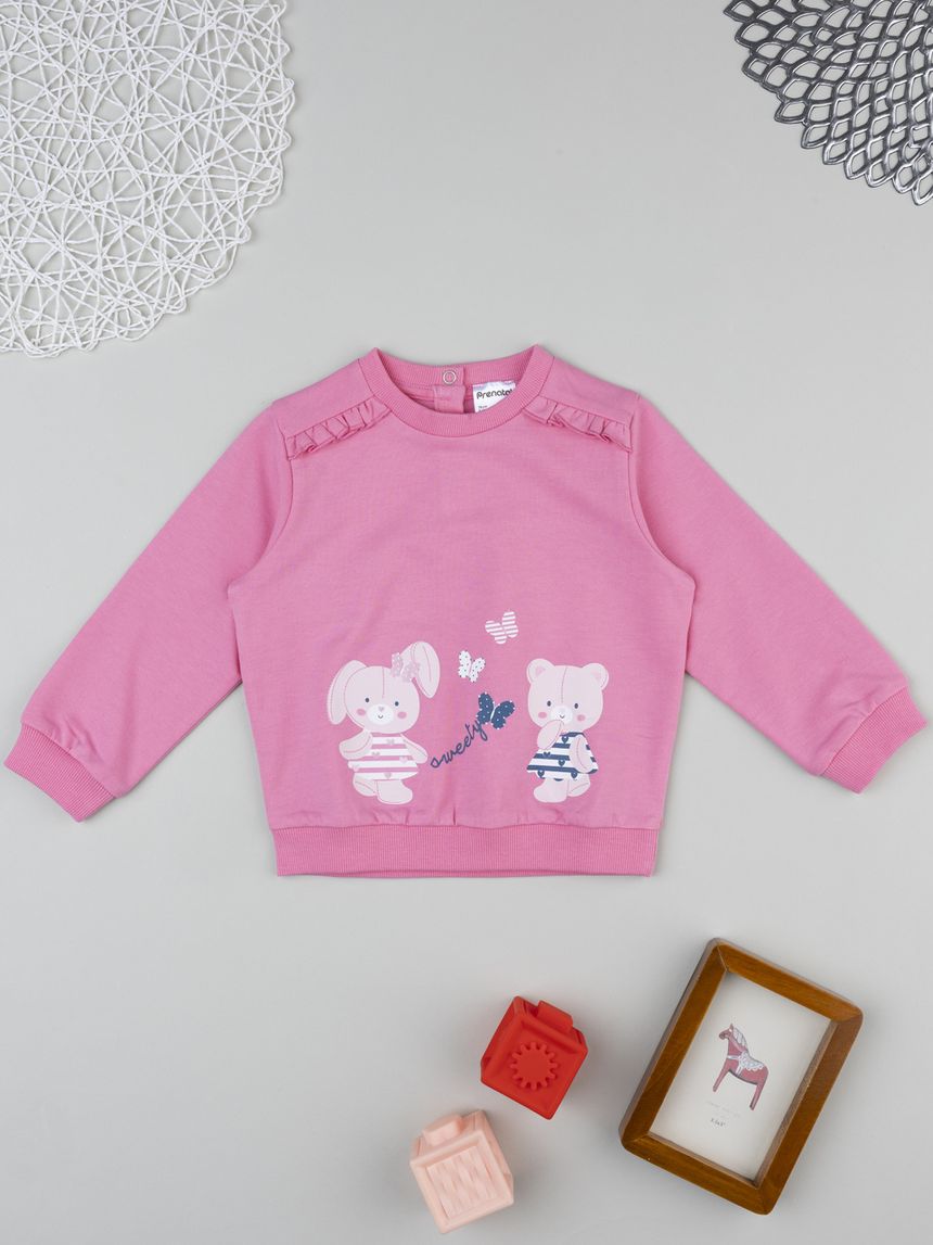 βρεφική μπλούζα φούτερ ροζ sweety για κορίτσι - Prénatal