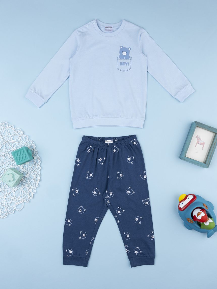 βρεφική πιτζάμα γαλάζια/μπλε με αρκουδάκι για αγόρι - Prénatal