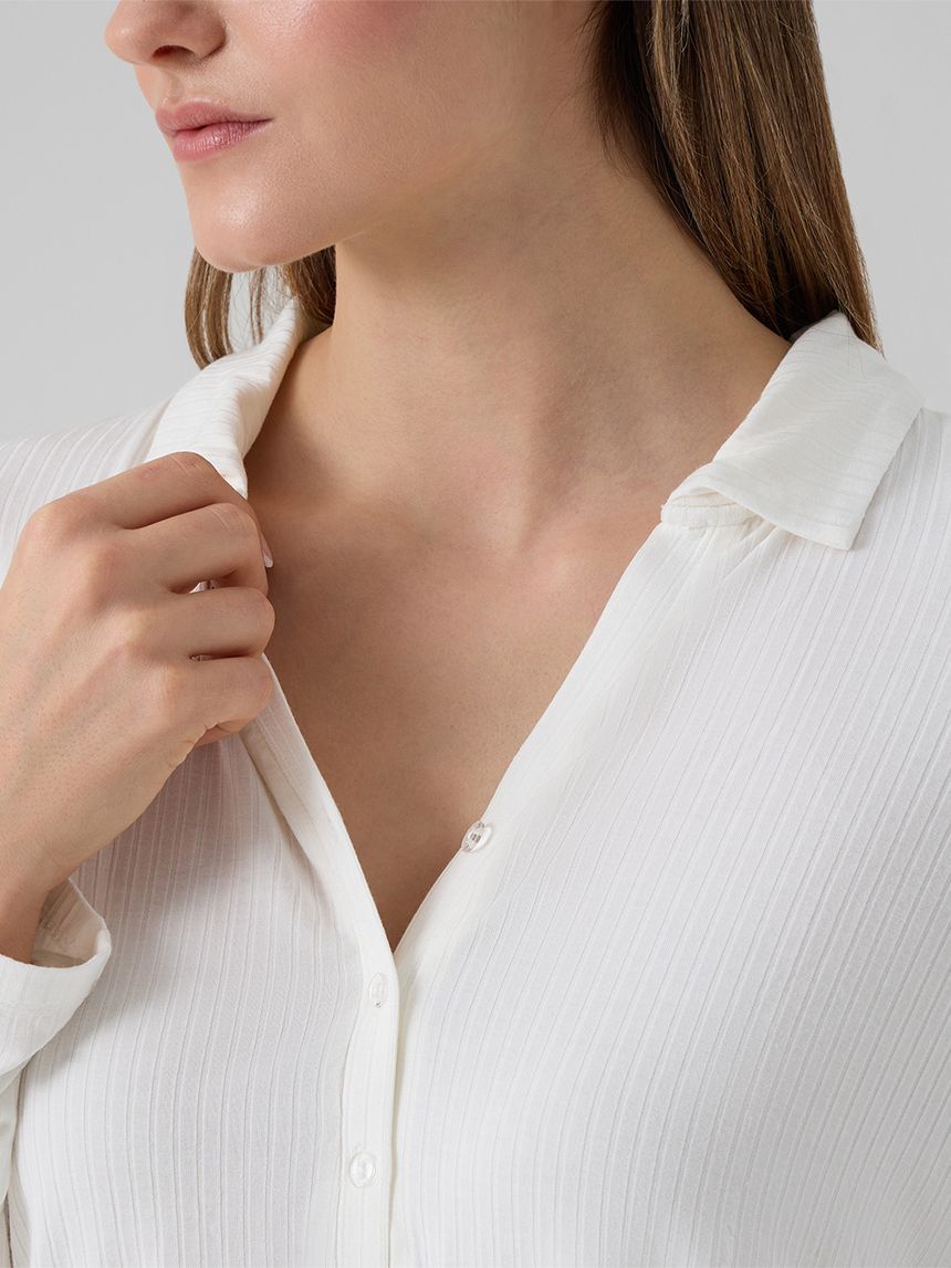 γυναικεία πιτζάμα εγκυμοσύνης/θηλασμού λευκή ριμπ - Prénatal