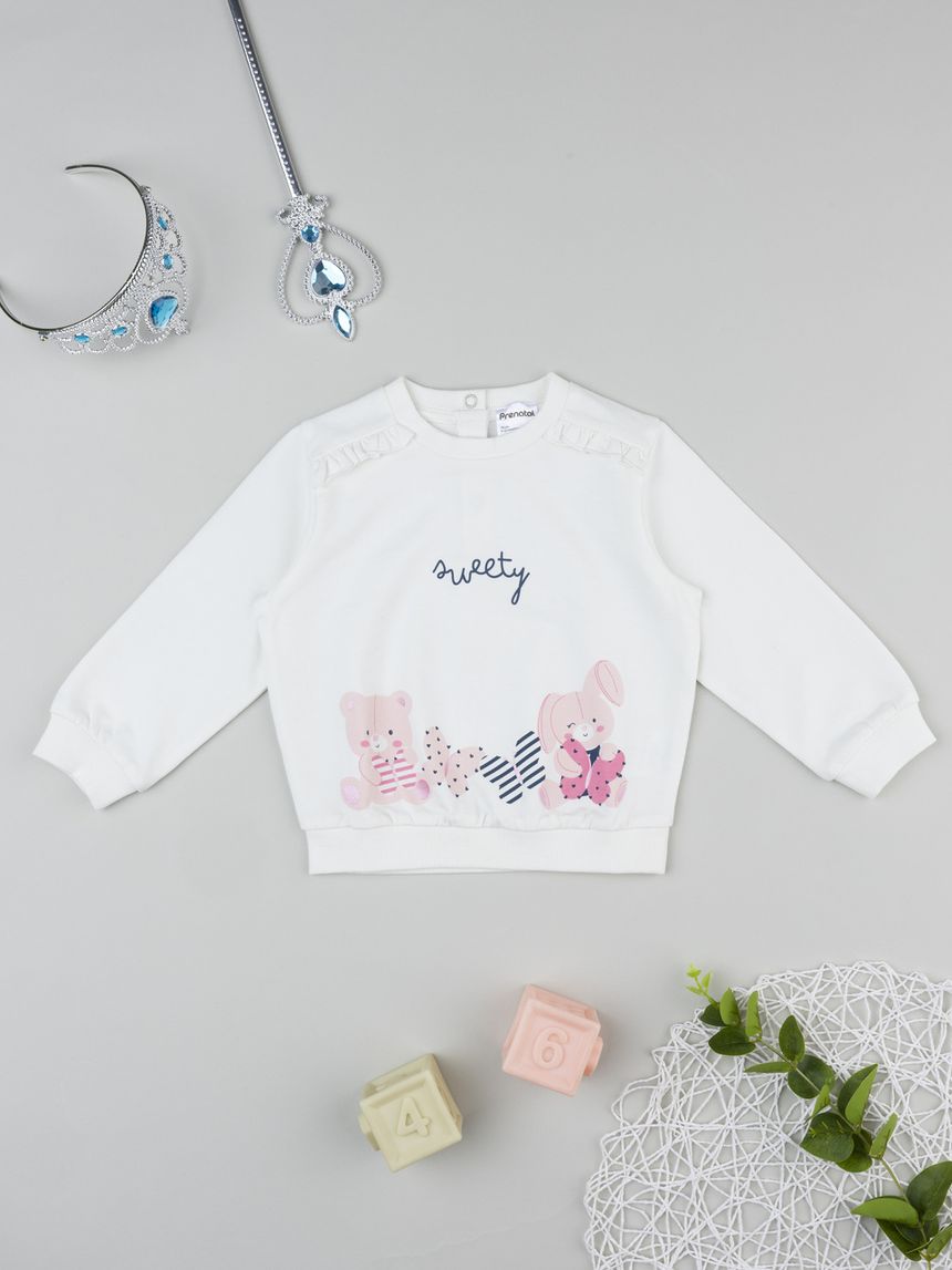 βρεφική μπλούζα φούτερ λευκή sweety για κορίτσι - Prénatal