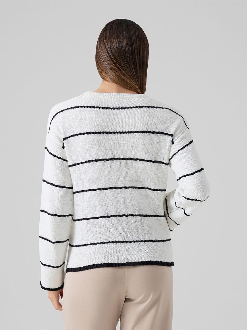 γυναικεία πλεκτή μπλούζα εγκυμοσύνης/θηλασμού λευκή ριγέ - Prénatal