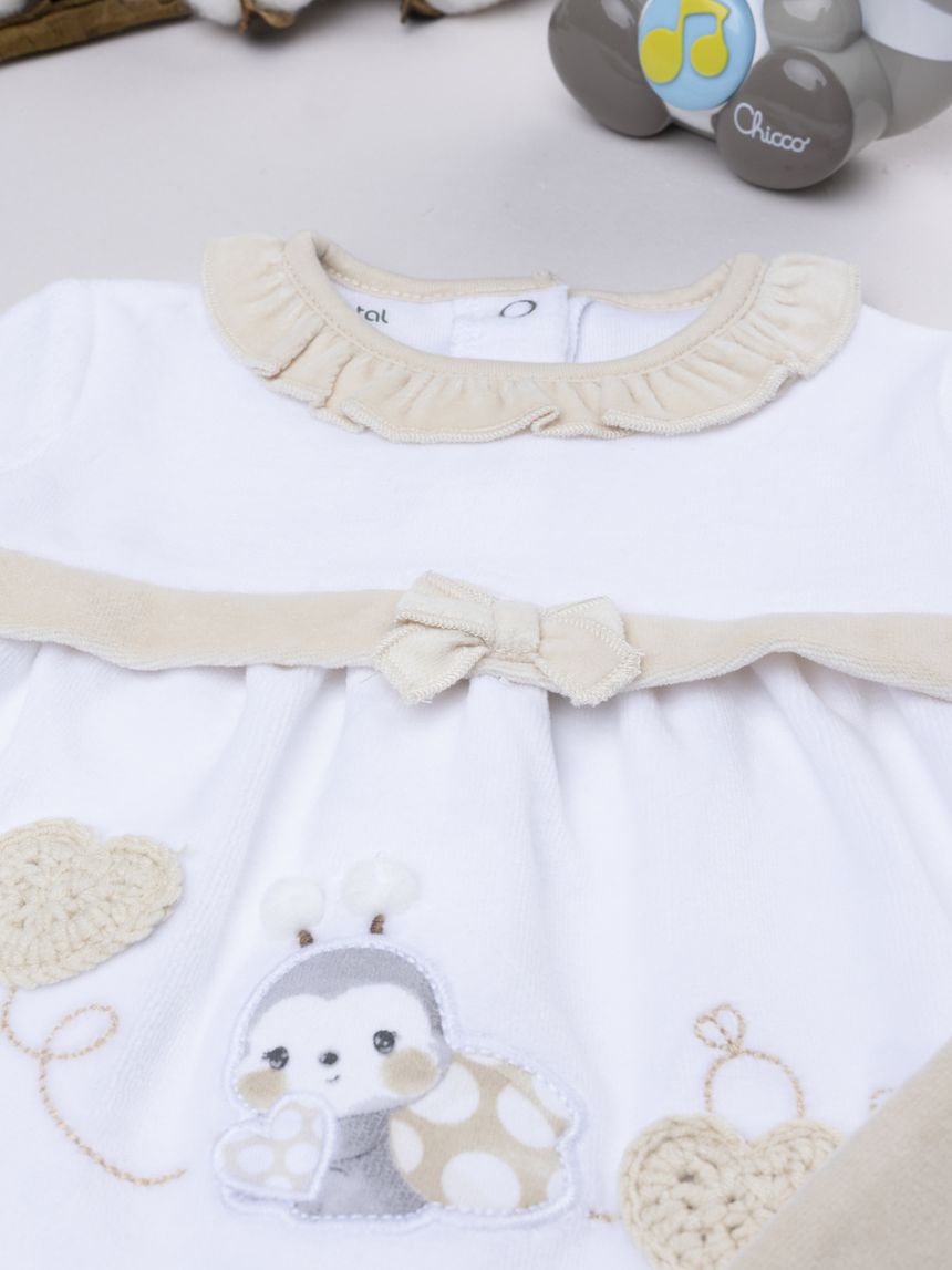 βρεφικό σετ σενίλ μπλούζα και παντελόνι με πασχαλίτσα για κορίτσι - Prénatal