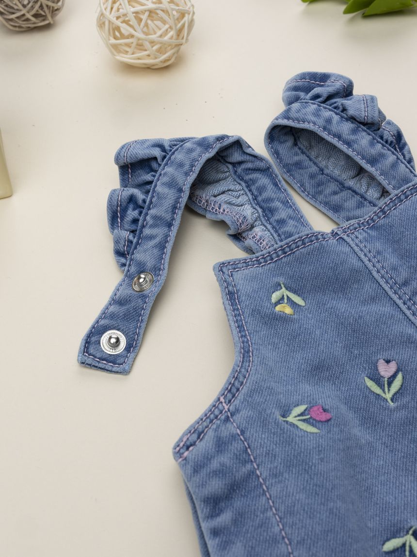 βρεφικό τζιν φόρεμα σαλοπέτα φλοράλ για κορίτσι - Prénatal