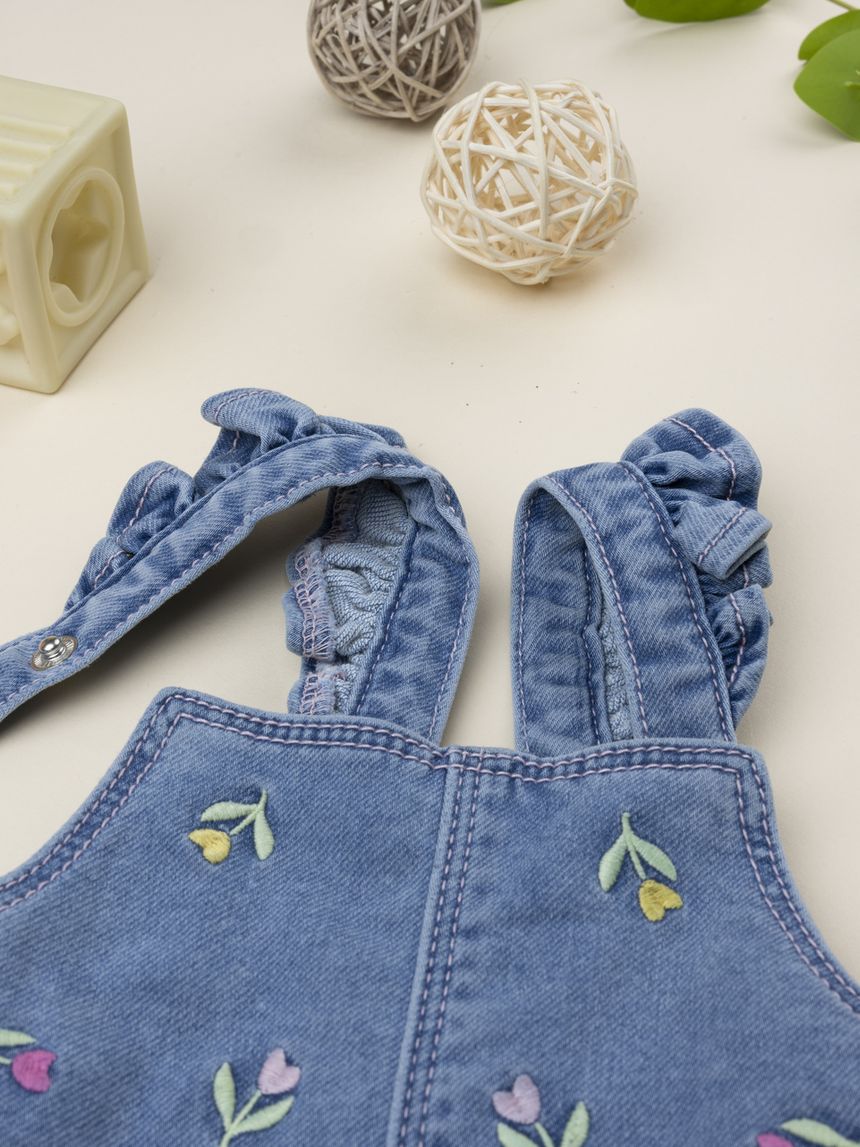 βρεφικό τζιν φόρεμα σαλοπέτα φλοράλ για κορίτσι - Prénatal