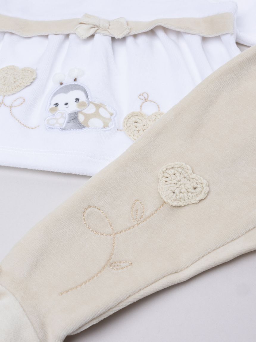 βρεφικό σετ σενίλ μπλούζα και παντελόνι με πασχαλίτσα για κορίτσι - Prénatal