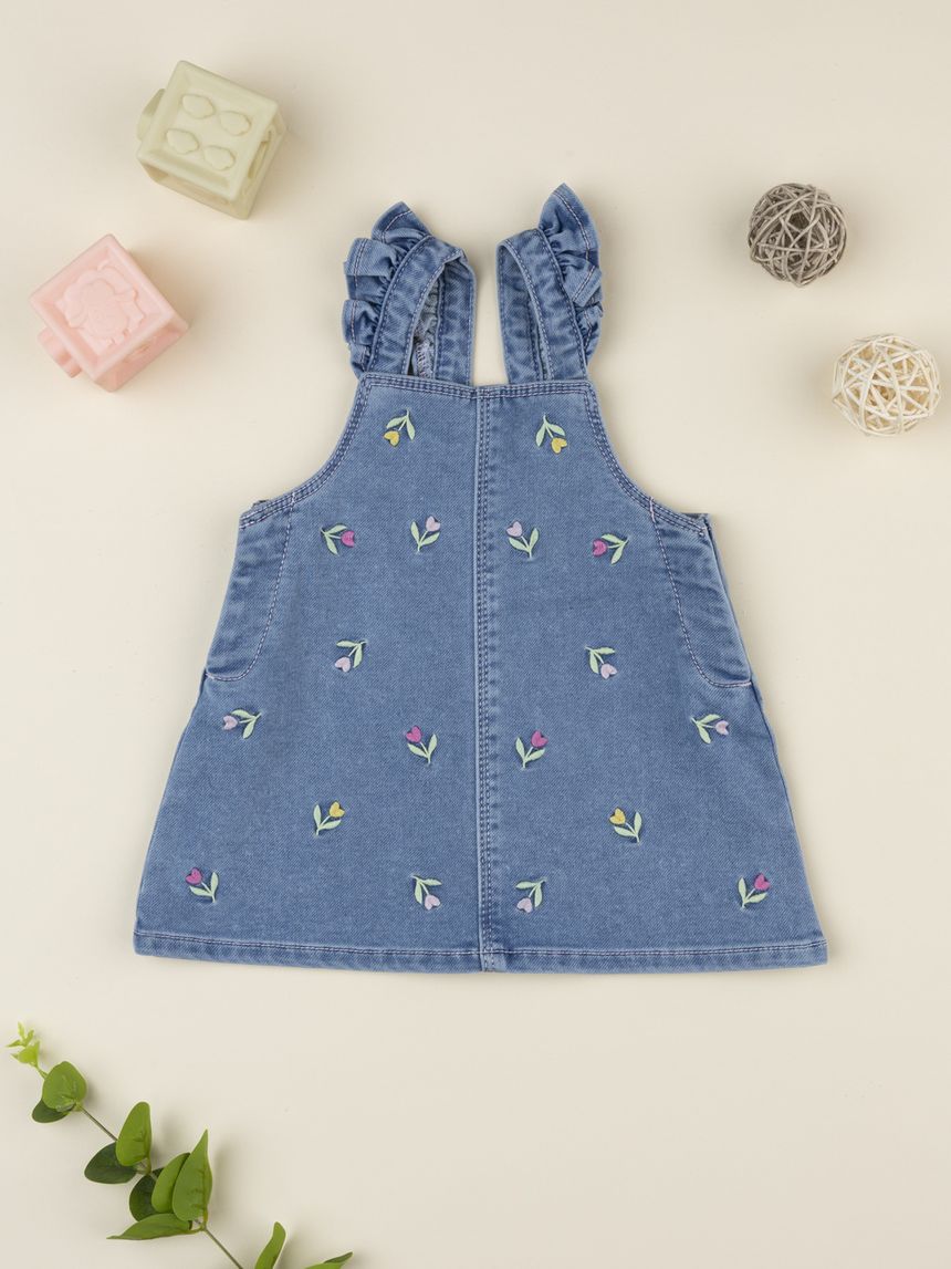 βρεφικό τζιν φόρεμα σαλοπέτα φλοράλ για κορίτσι - Prénatal