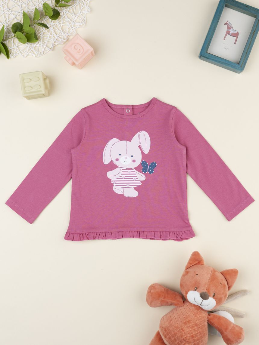 βρεφική μπλούζα ροζ με λαγουδάκι για κορίτσι - Prénatal