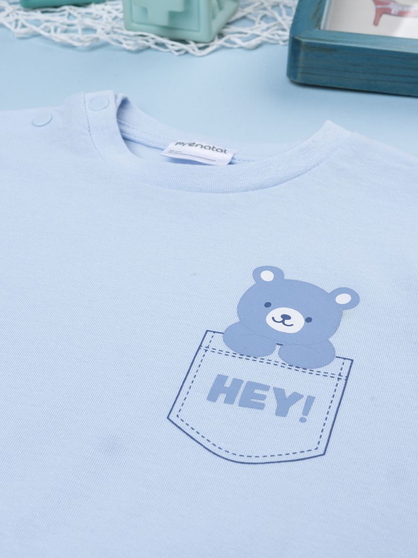 βρεφική πιτζάμα γαλάζια/μπλε με αρκουδάκι για αγόρι - Prénatal