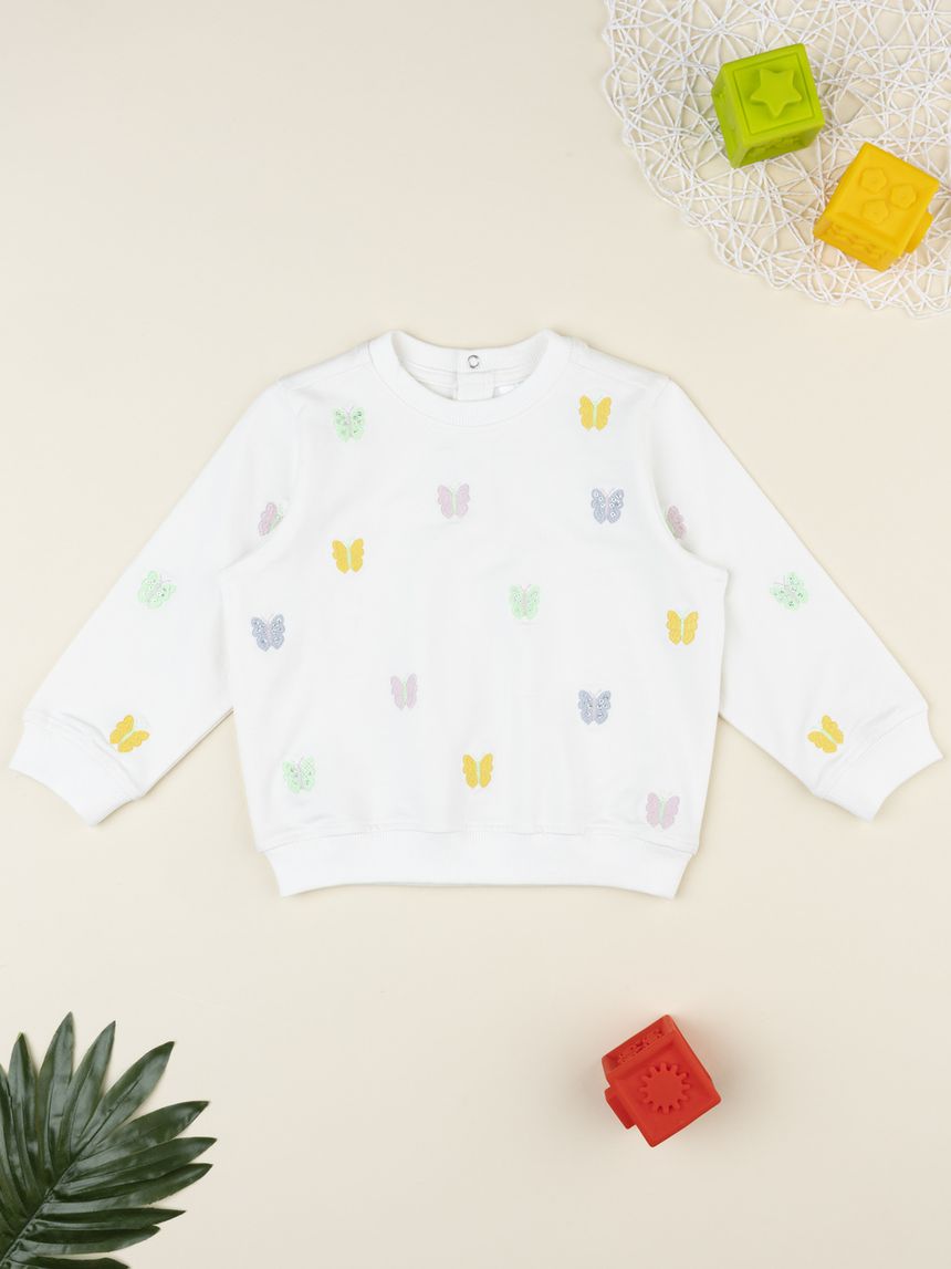 βρεφική μπλούζα φούτερ λευκή με πεταλούδες για κορίτσι - Prénatal