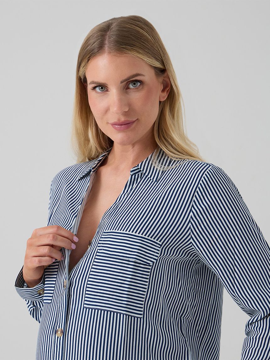 γυναικείο πουκάμισο εγκυμοσύνης/θηλασμού ριγέ μπλε/λευκό - Prénatal