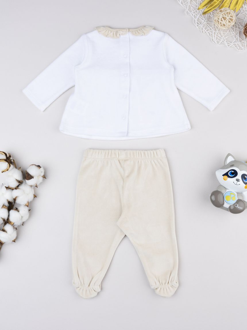 βρεφικό σετ σενίλ μπλούζα και παντελόνι με πασχαλίτσα για κορίτσι - Prénatal