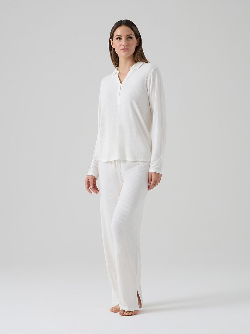 γυναικεία πιτζάμα εγκυμοσύνης/θηλασμού λευκή ριμπ - Prénatal
