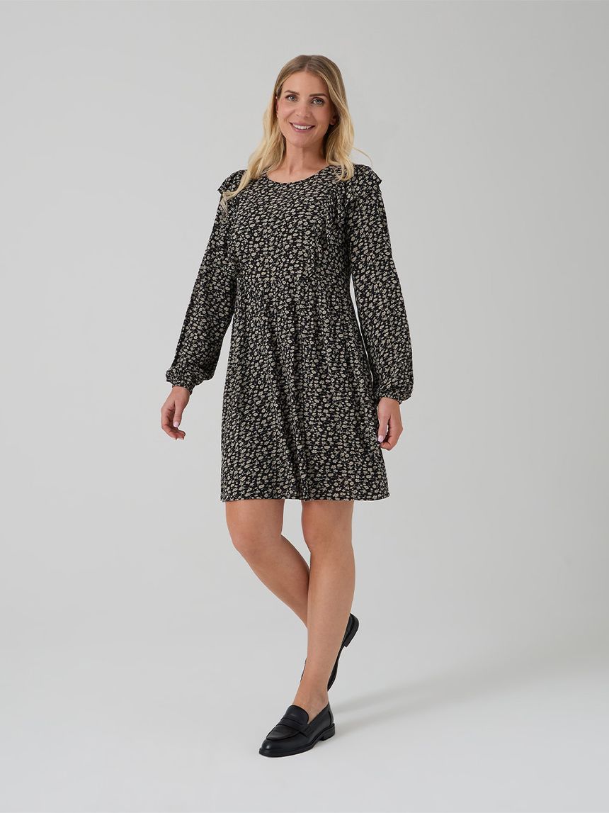 γυναικείο φόρεμα εγκυμοσύνης/θηλασμού μαύρο φλοράλ - Prénatal
