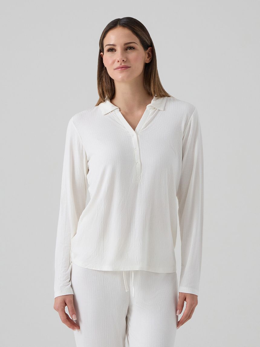 γυναικεία πιτζάμα εγκυμοσύνης/θηλασμού λευκή ριμπ - Prénatal