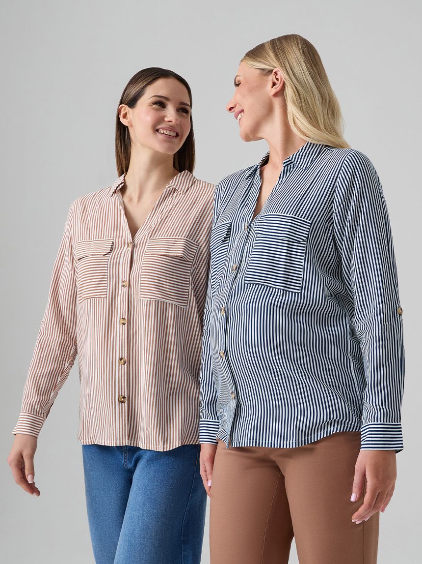 γυναικείο πουκάμισο εγκυμοσύνης/θηλασμού ριγέ μπλε/λευκό - Prénatal