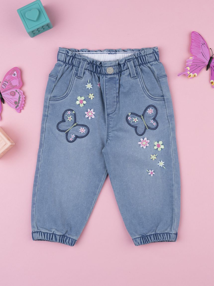 βρεφικό τζιν παντελόνι μπλε με πεταλούδες για κορίτσι - Prénatal