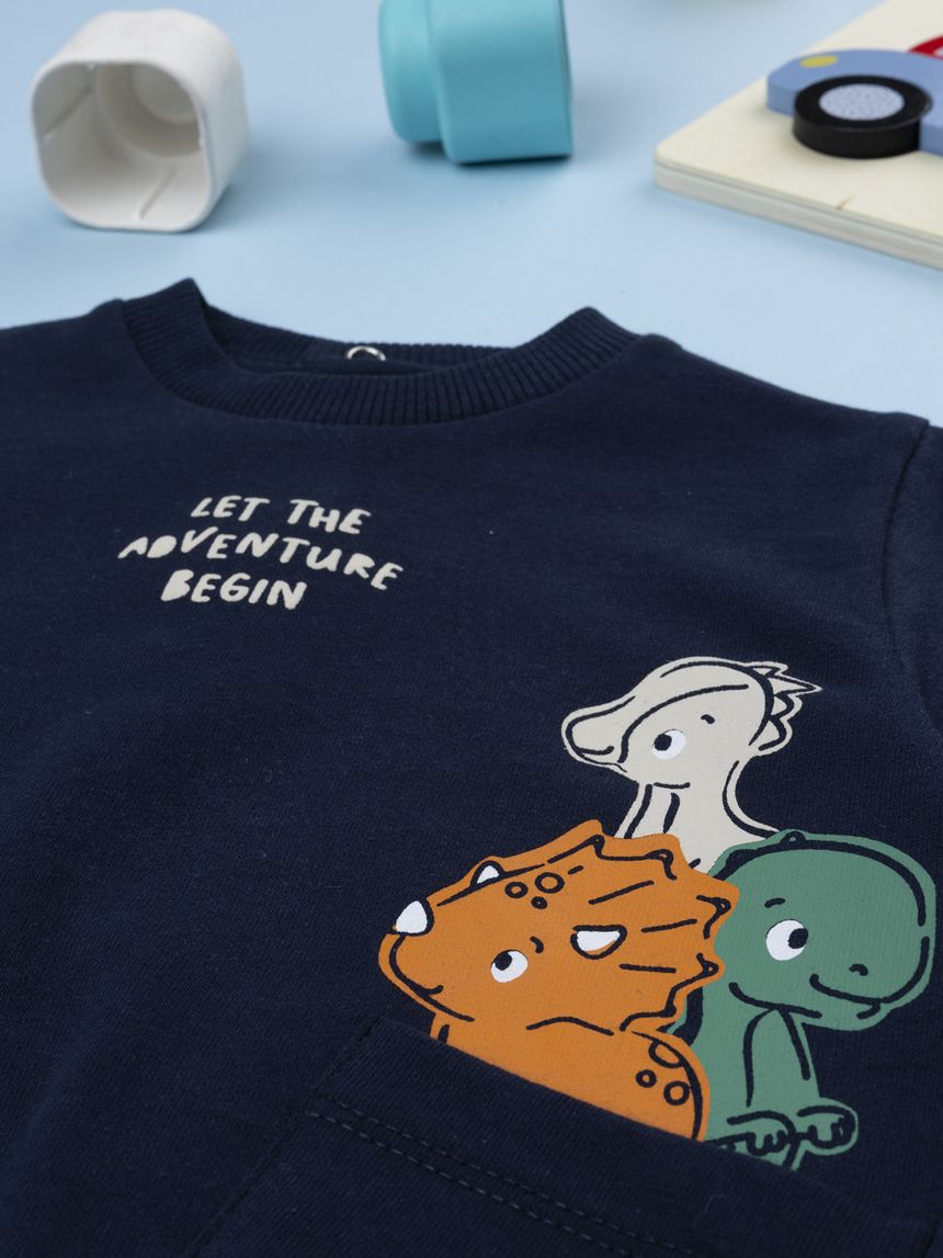 βρεφική μπλούζα φούτερ μπλε dinos για αγόρι - Prénatal