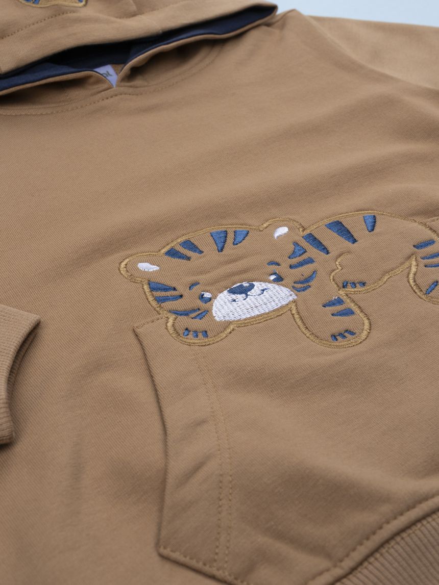 βρεφική μπλούζα φούτερ καφέ με τιγράκι για αγόρι - Prénatal