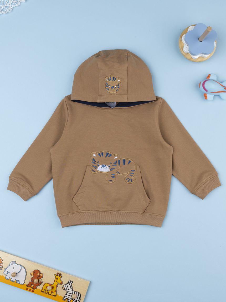 βρεφική μπλούζα φούτερ καφέ με τιγράκι για αγόρι - Prénatal