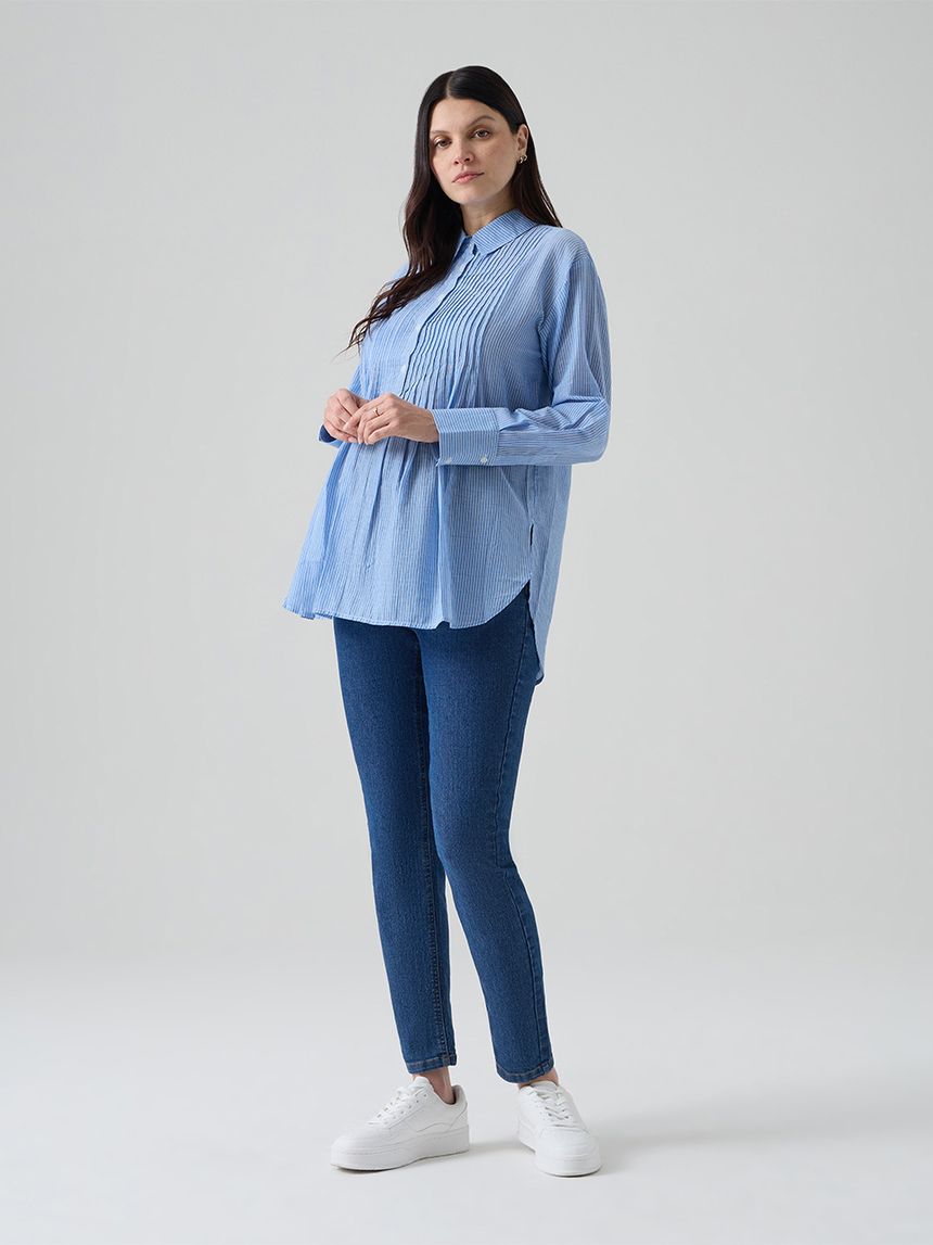 γυναικείο πουκάμισο εγκυμοσύνης/θηλασμού ριγέ γαλάζιο/λευκό - Prénatal